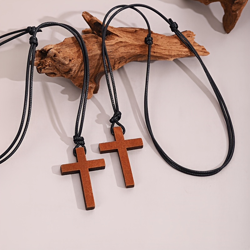5pcs Wooden Cross Necklace Set, Daily and Holiday Gift